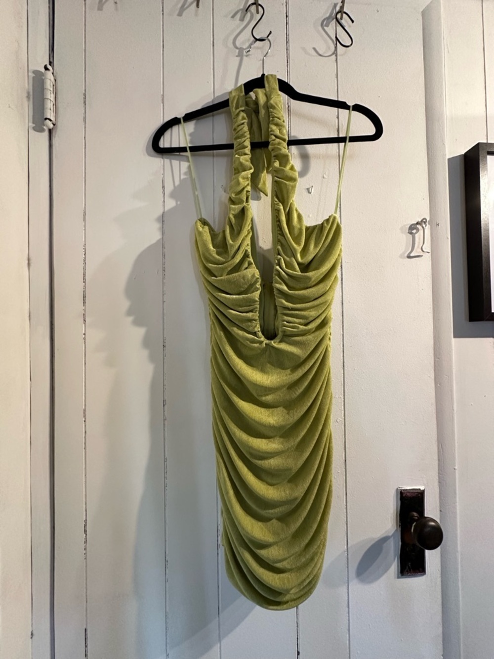 AKIRA NWT Ruched Halter Mini Dress in Lime Green